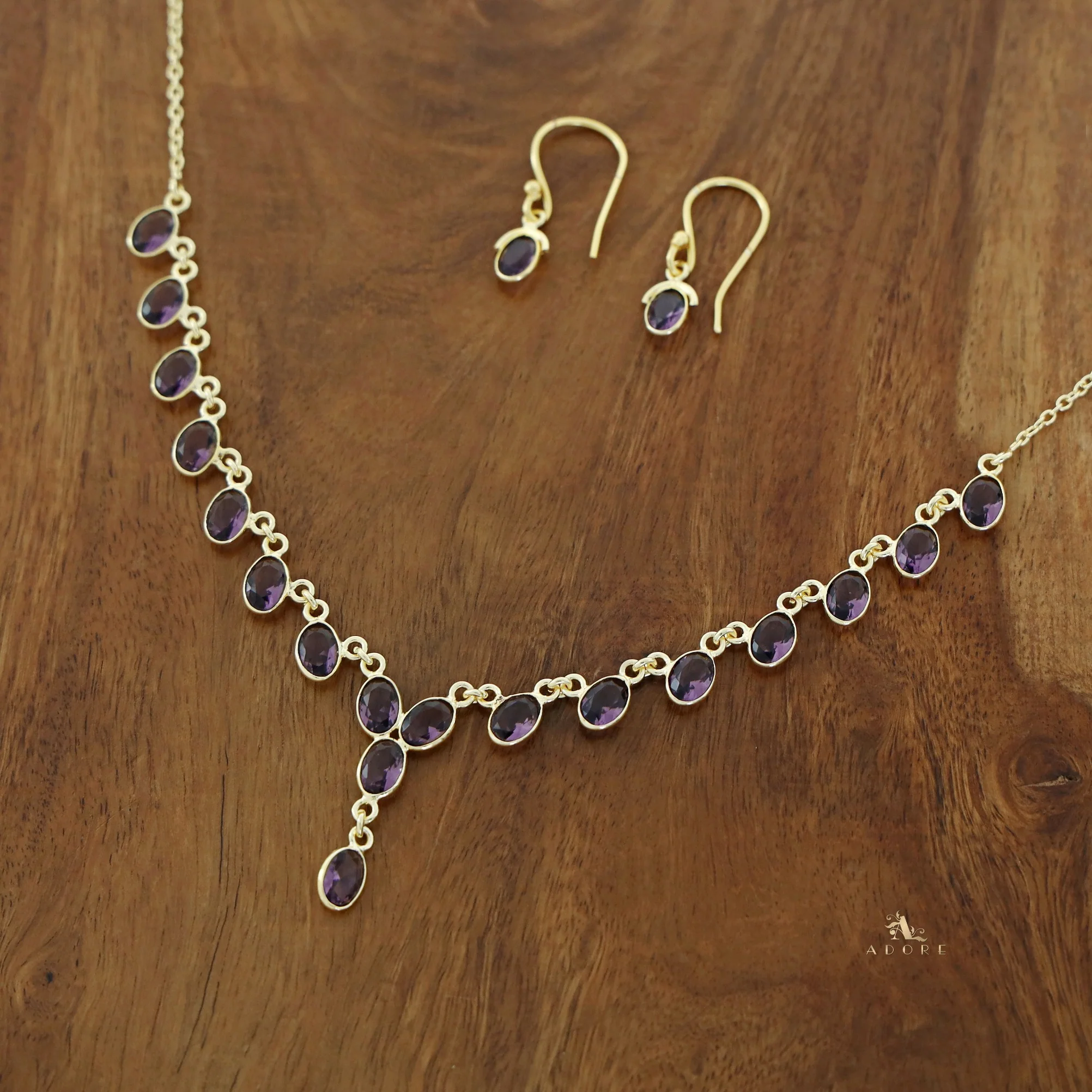 Zeeya Golden Oval Glossy Neckpiece With Drop - Image 4