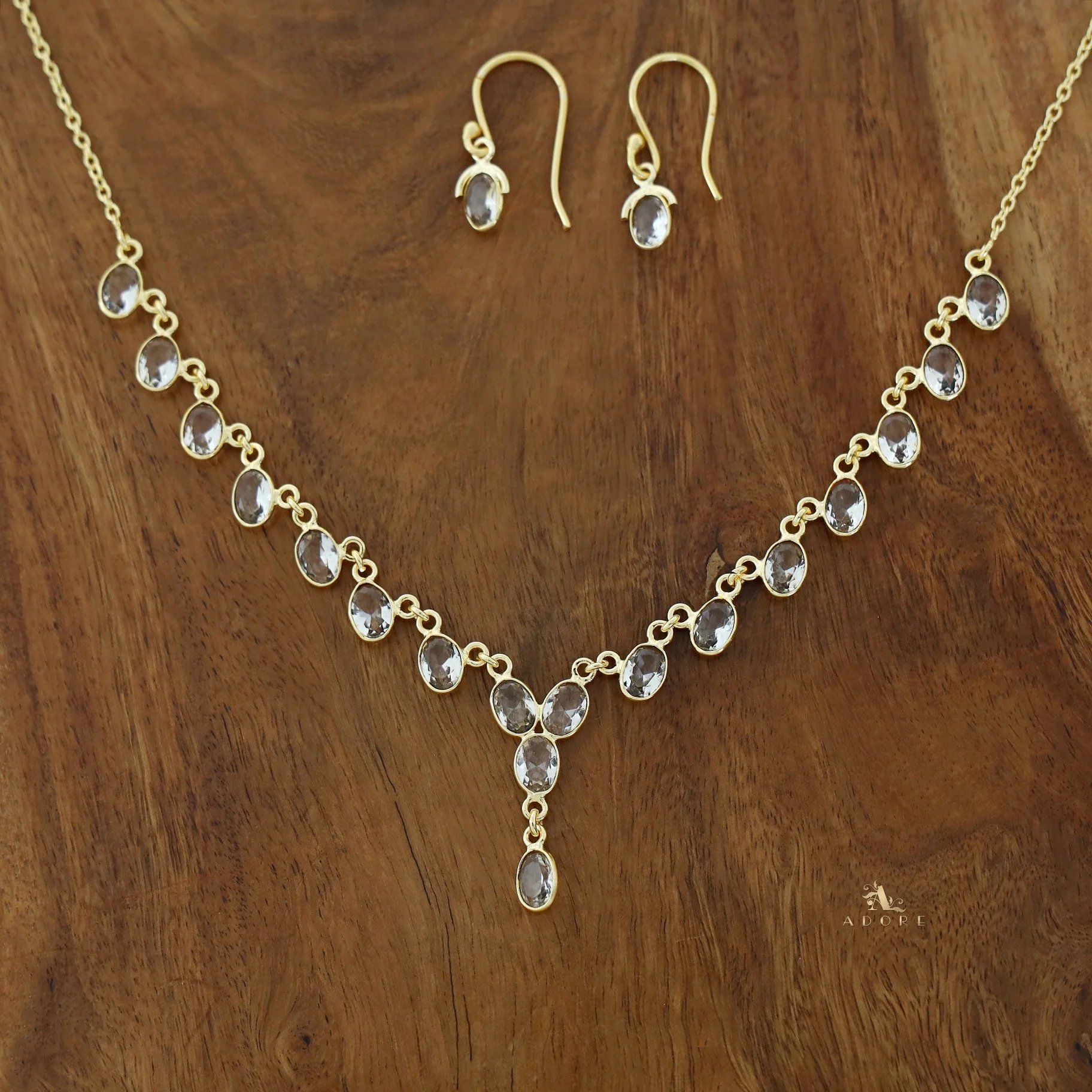 Zeeya Golden Oval Glossy Neckpiece With Drop - Image 5