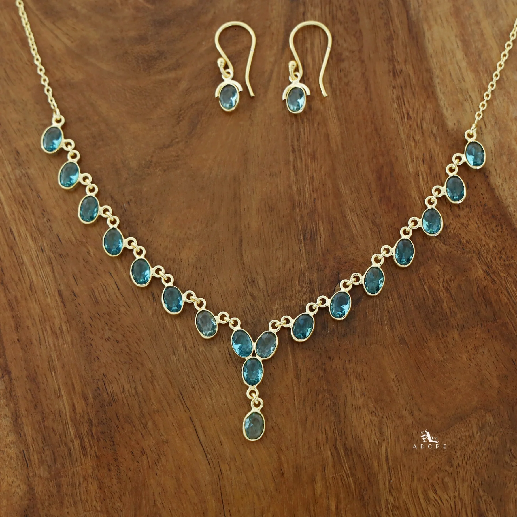 Zeeya Golden Oval Glossy Neckpiece With Drop - Image 7