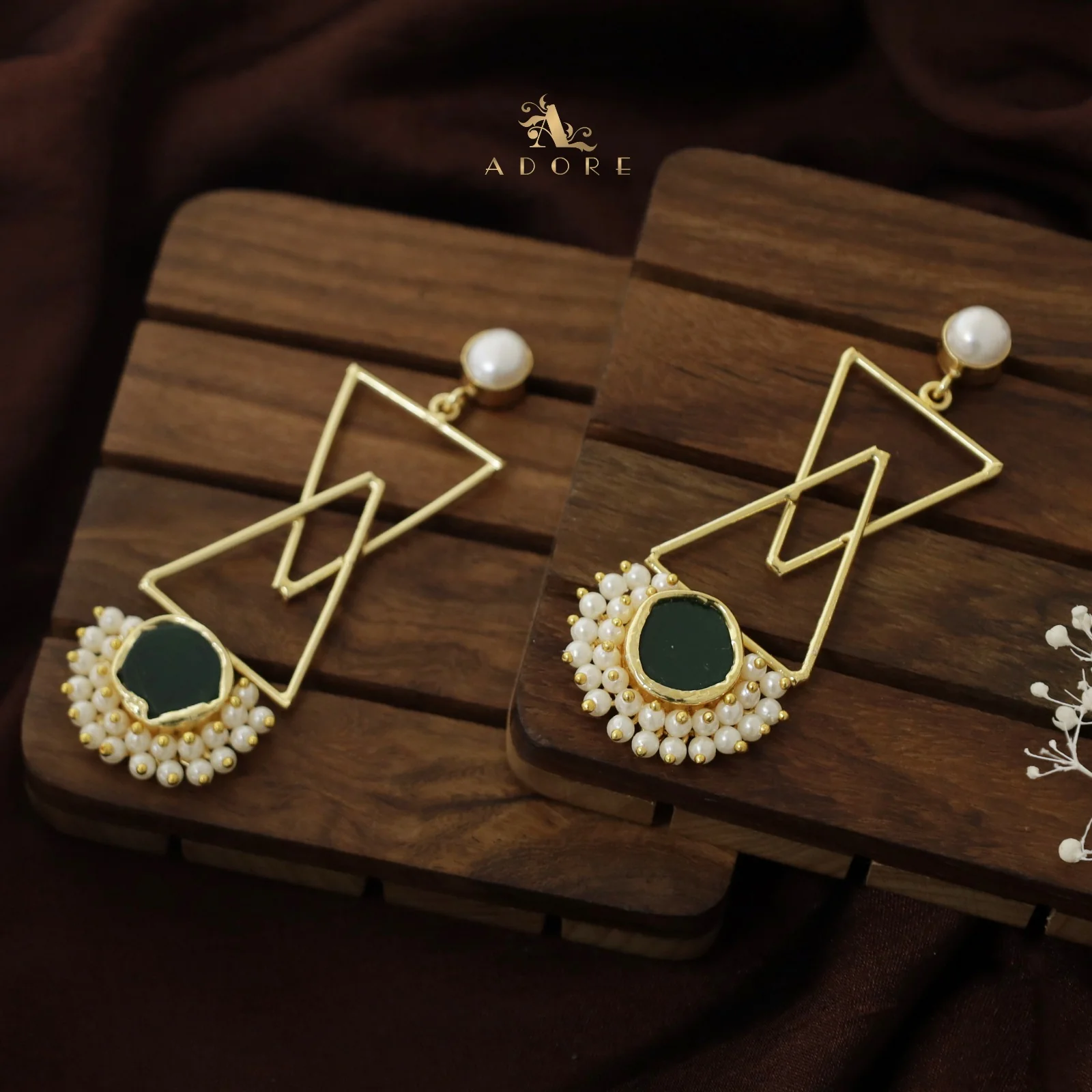 Ziba Baroque +  Raw Stone Dual Triangle Cluster Pearl Earring - Image 10