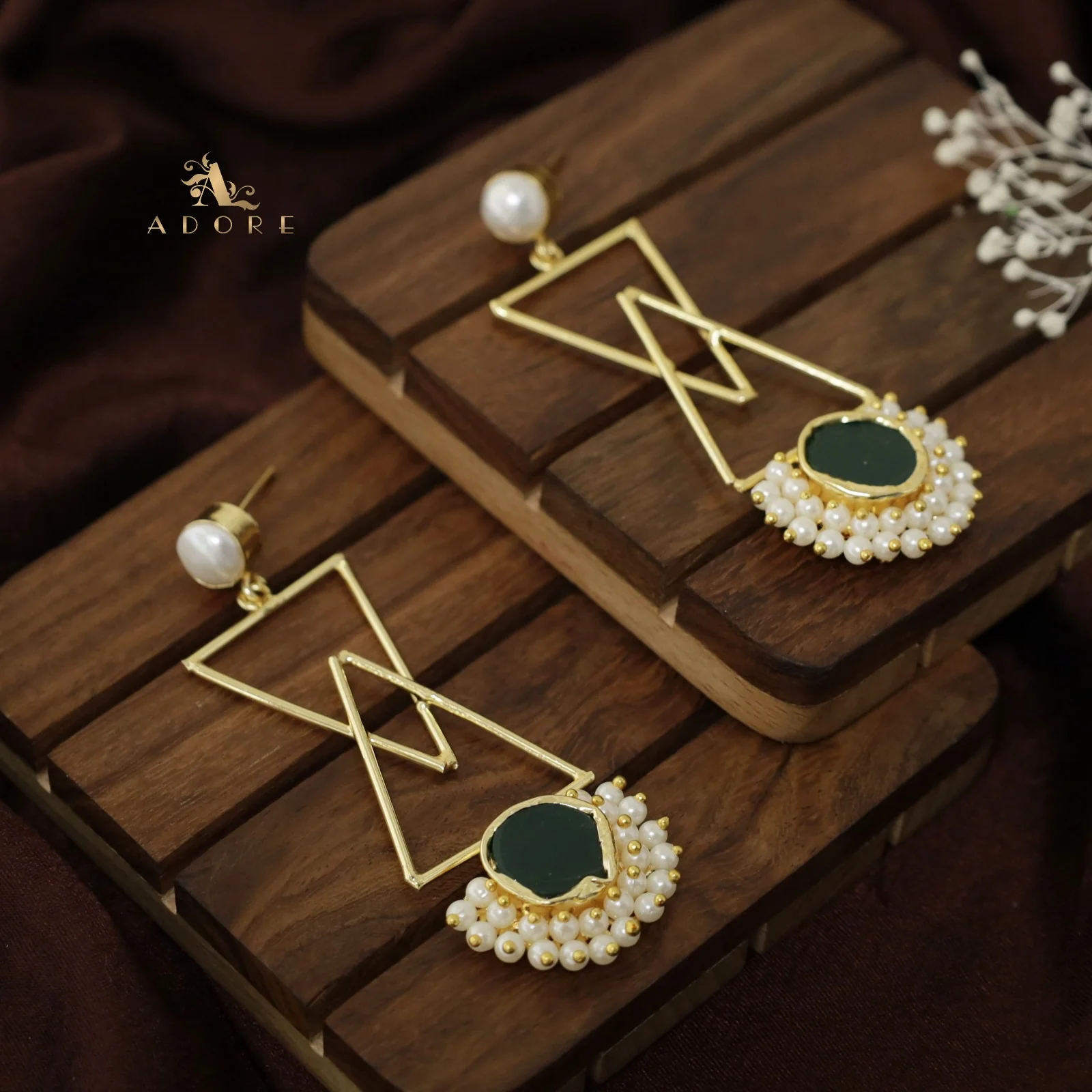Ziba Baroque +  Raw Stone Dual Triangle Cluster Pearl Earring - Image 11