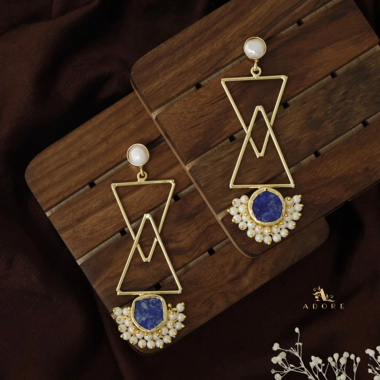 Ziba Baroque +  Raw Stone Dual Triangle Cluster Pearl Earring - Image 5
