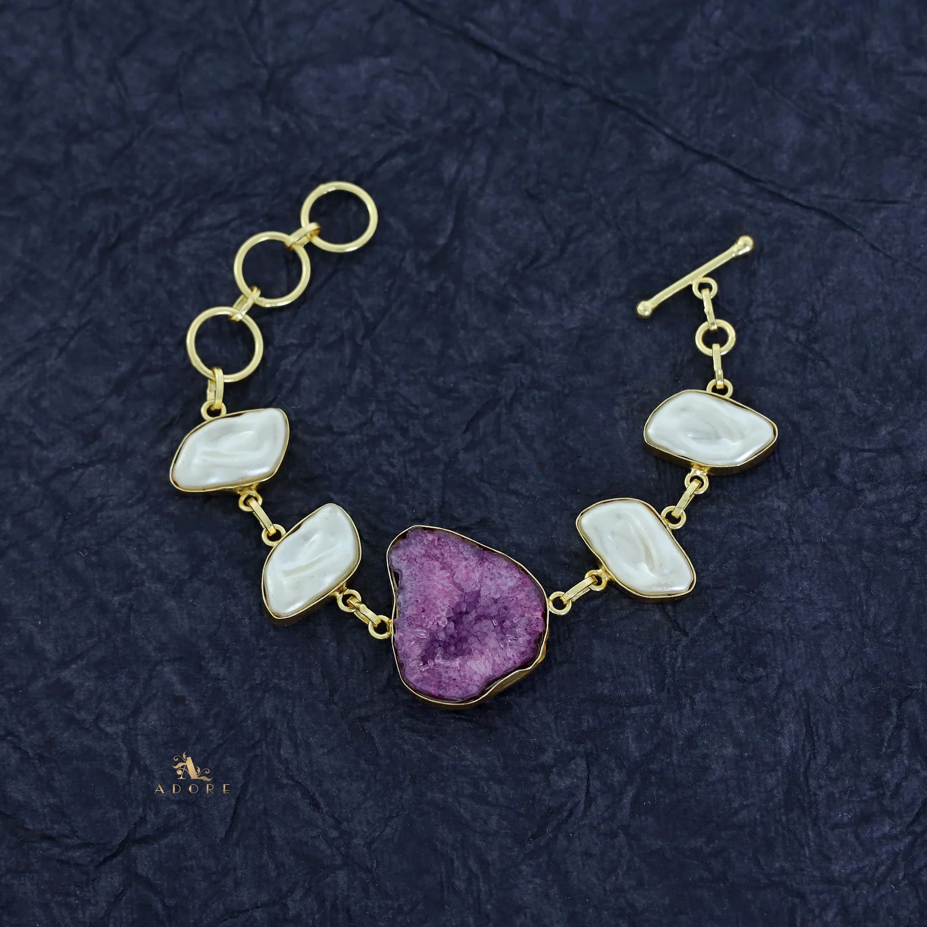 Zoe Golden Baroque + Agate Stone Bracelet - Image 10