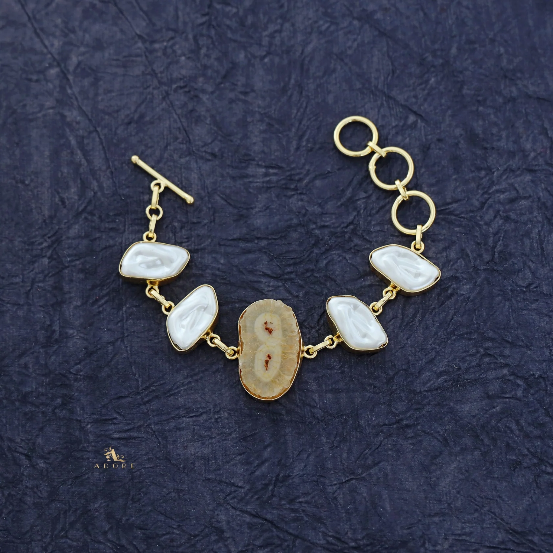 Zoe Golden Baroque + Agate Stone Bracelet - Image 17