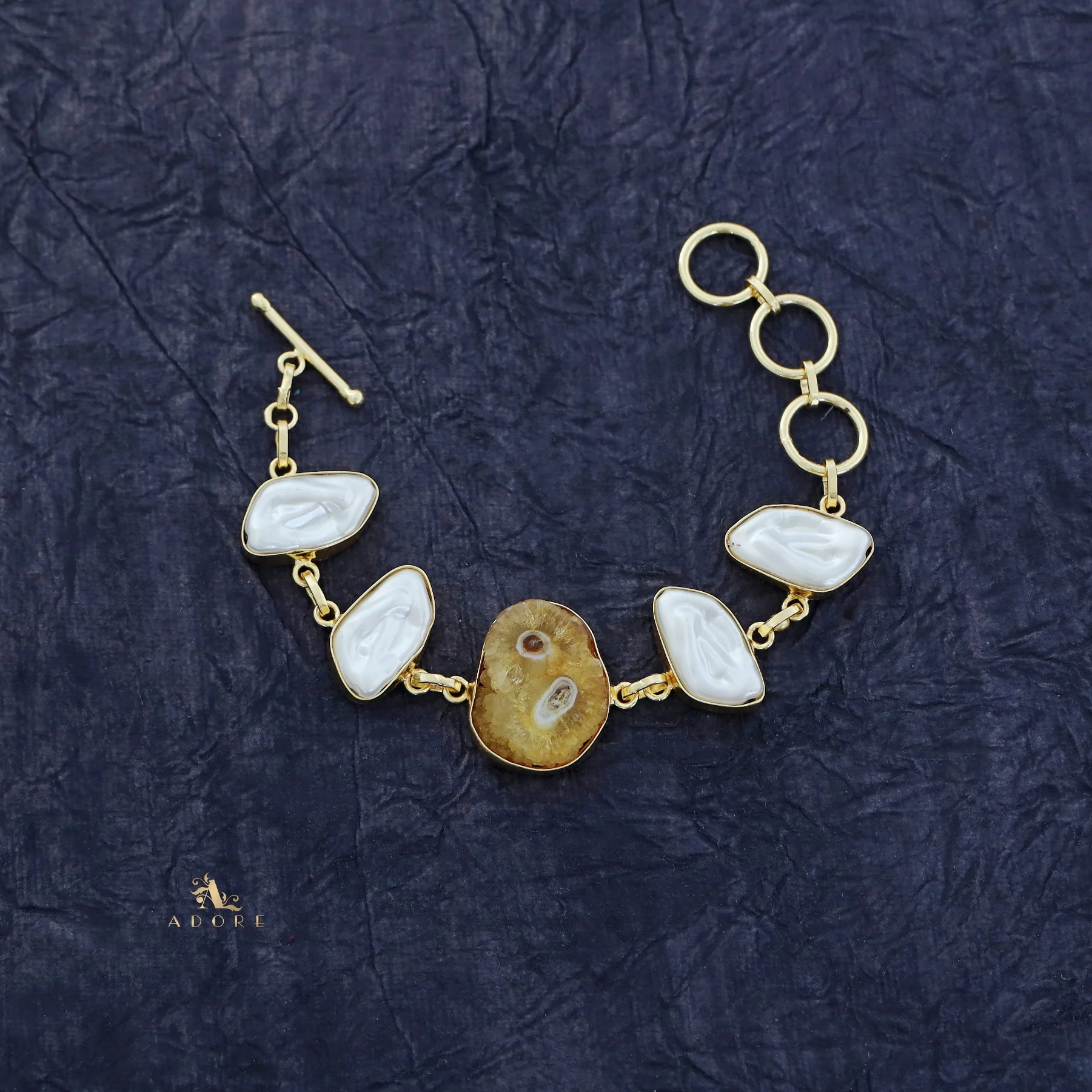 Zoe Golden Baroque + Agate Stone Bracelet - Image 27