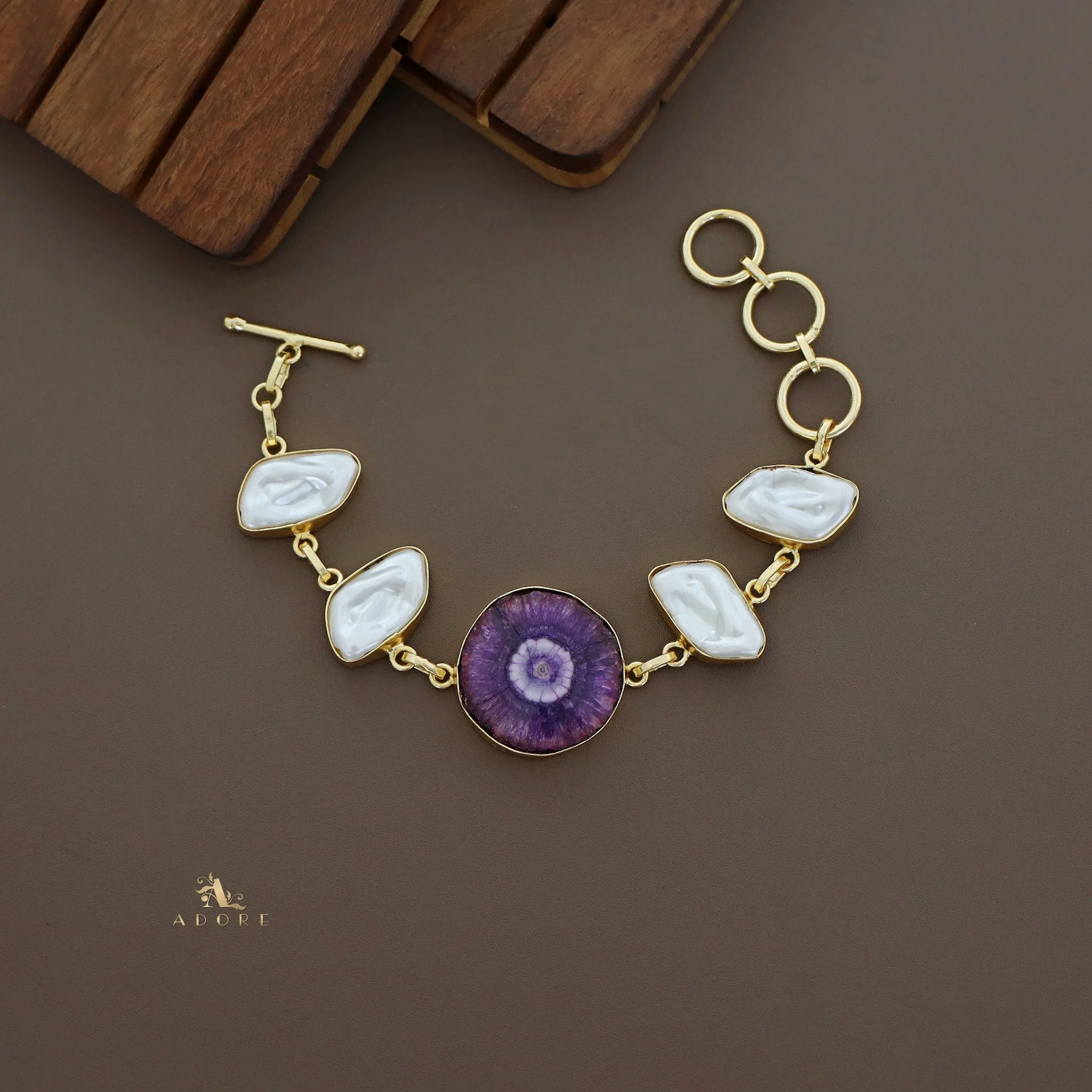 Zoe Golden Baroque + Agate Stone Bracelet - Image 28