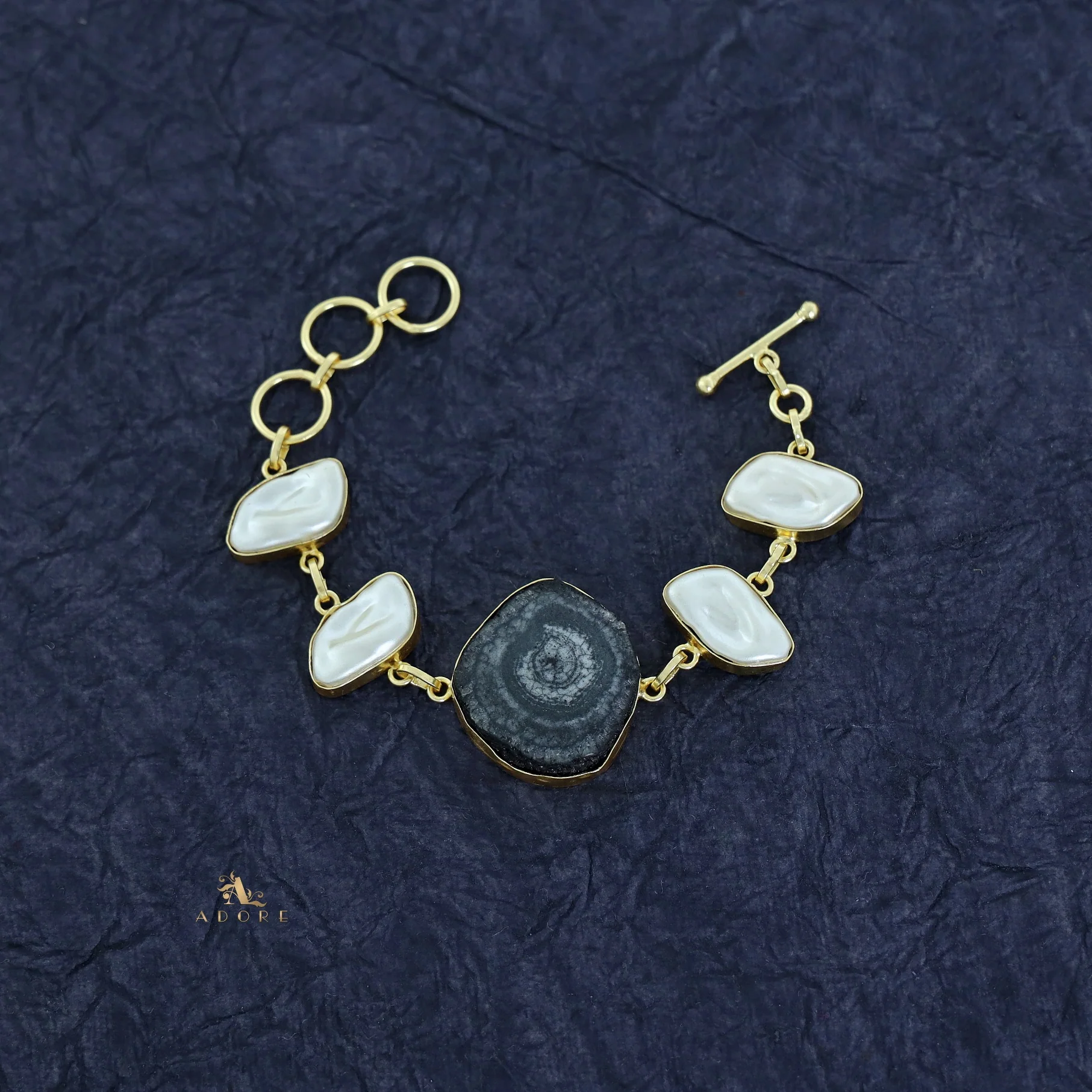 Zoe Golden Baroque + Agate Stone Bracelet - Image 4