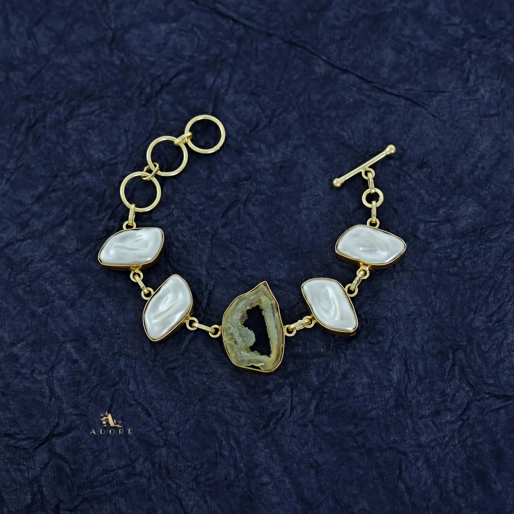 Zoe Golden Baroque + Agate Stone Bracelet - Image 5