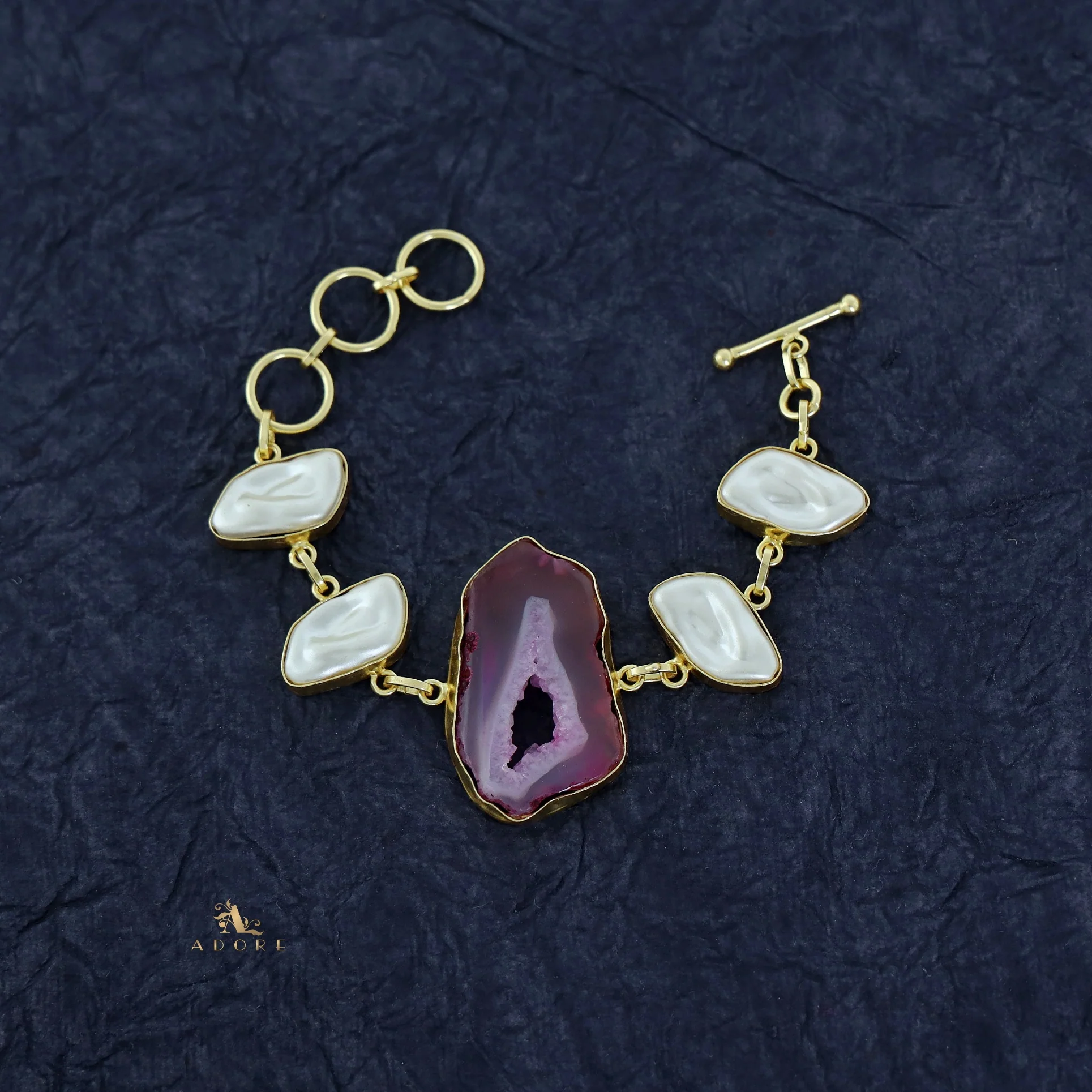 Zoe Golden Baroque + Agate Stone Bracelet - Image 6
