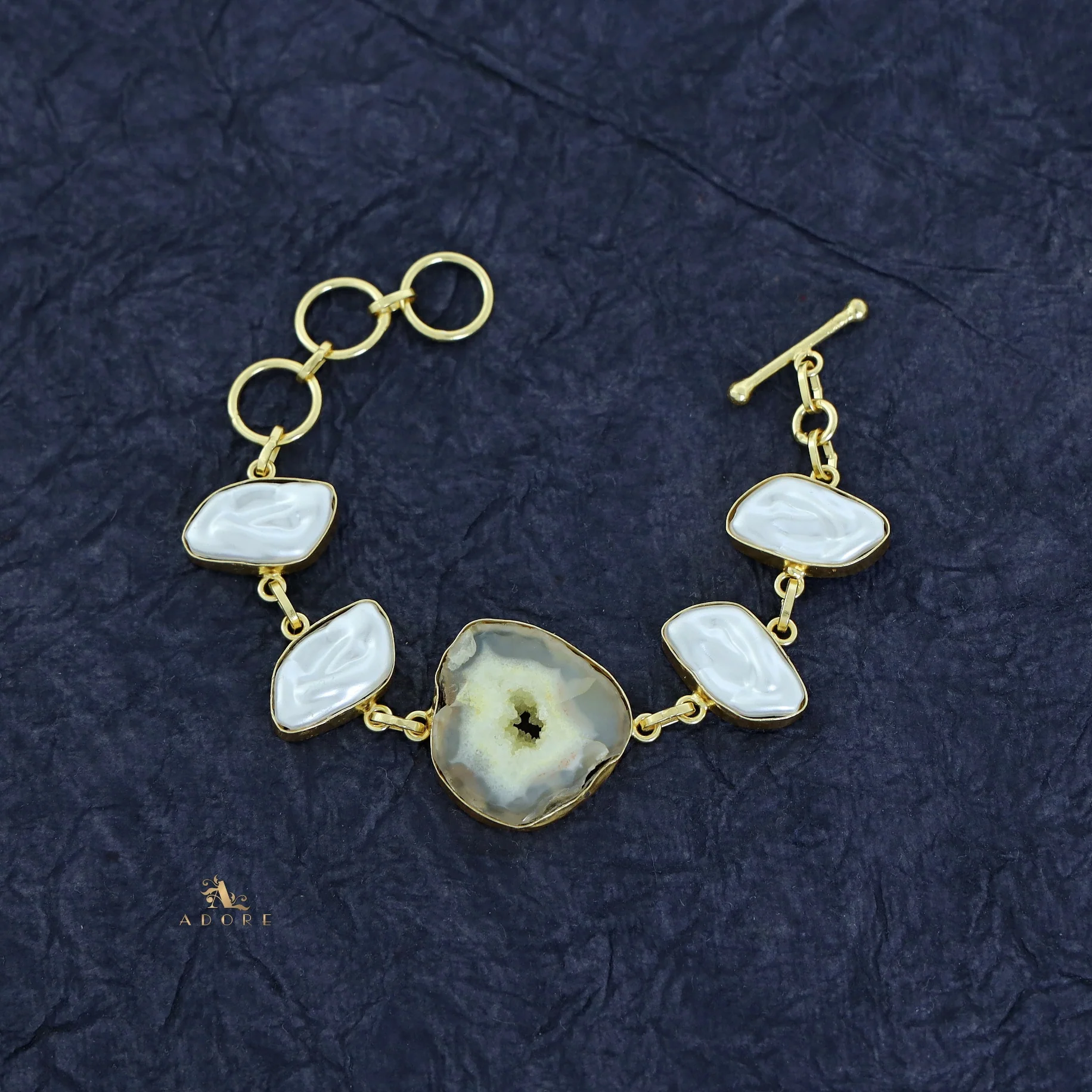 Zoe Golden Baroque + Agate Stone Bracelet - Image 8