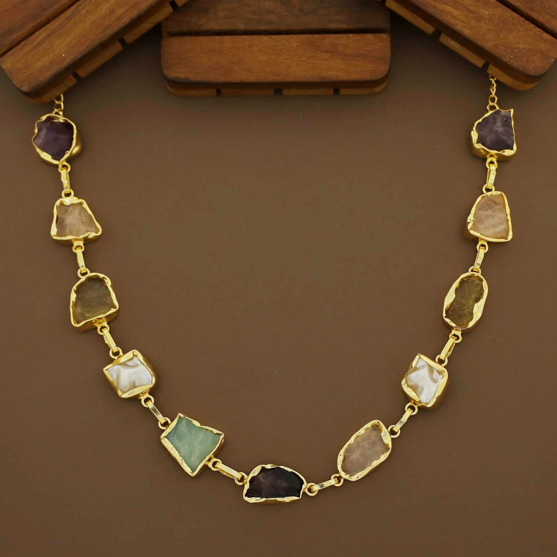 Zora Golden Baroque Raw Stone Neckpiece - Image 2