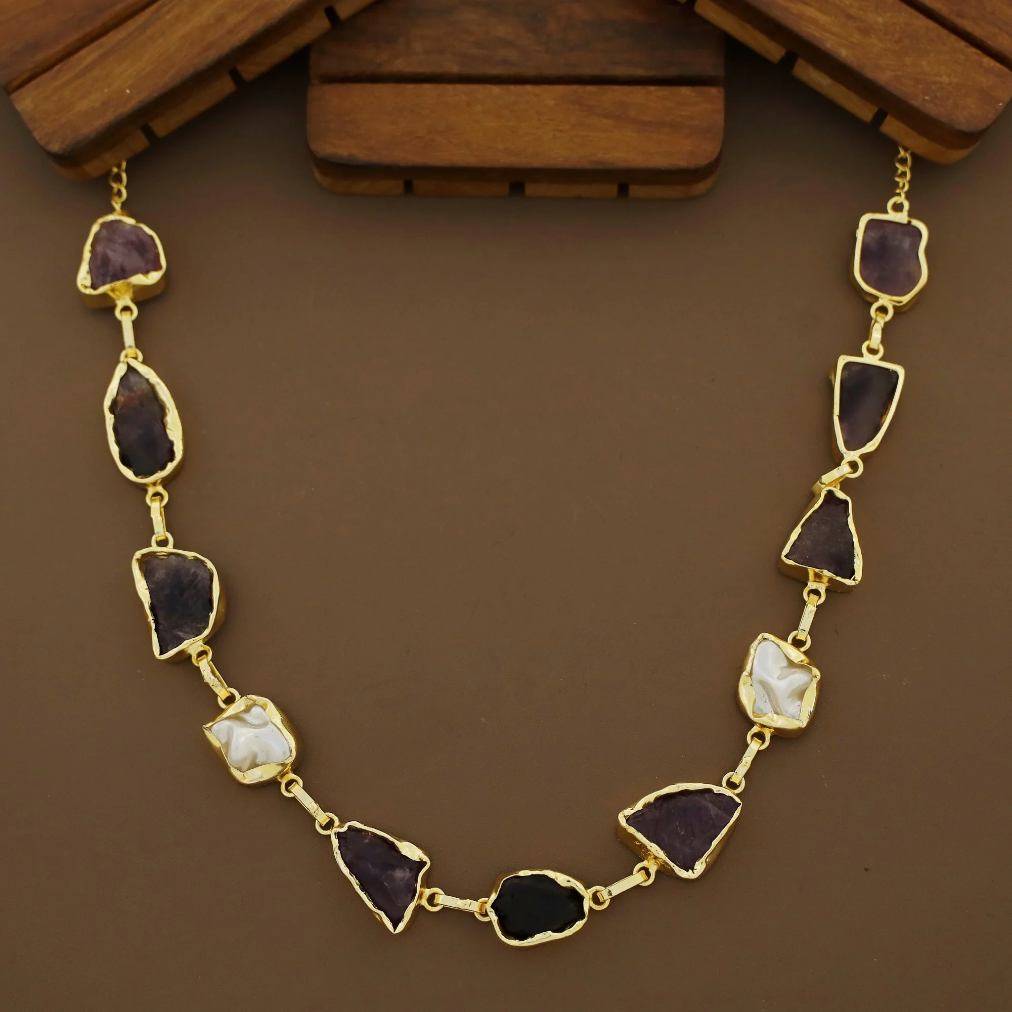 Zora Golden Baroque Raw Stone Neckpiece - Image 6