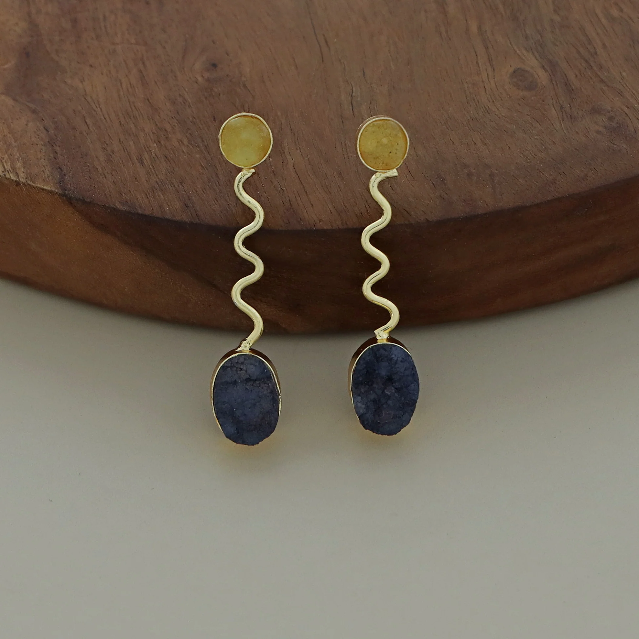 Zoya Golden Wave Dual Druzy Stone Earring - Image 2