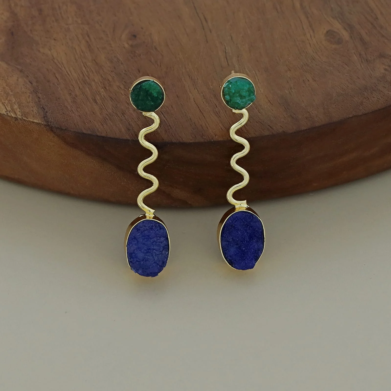 Zoya Golden Wave Dual Druzy Stone Earring - Image 4