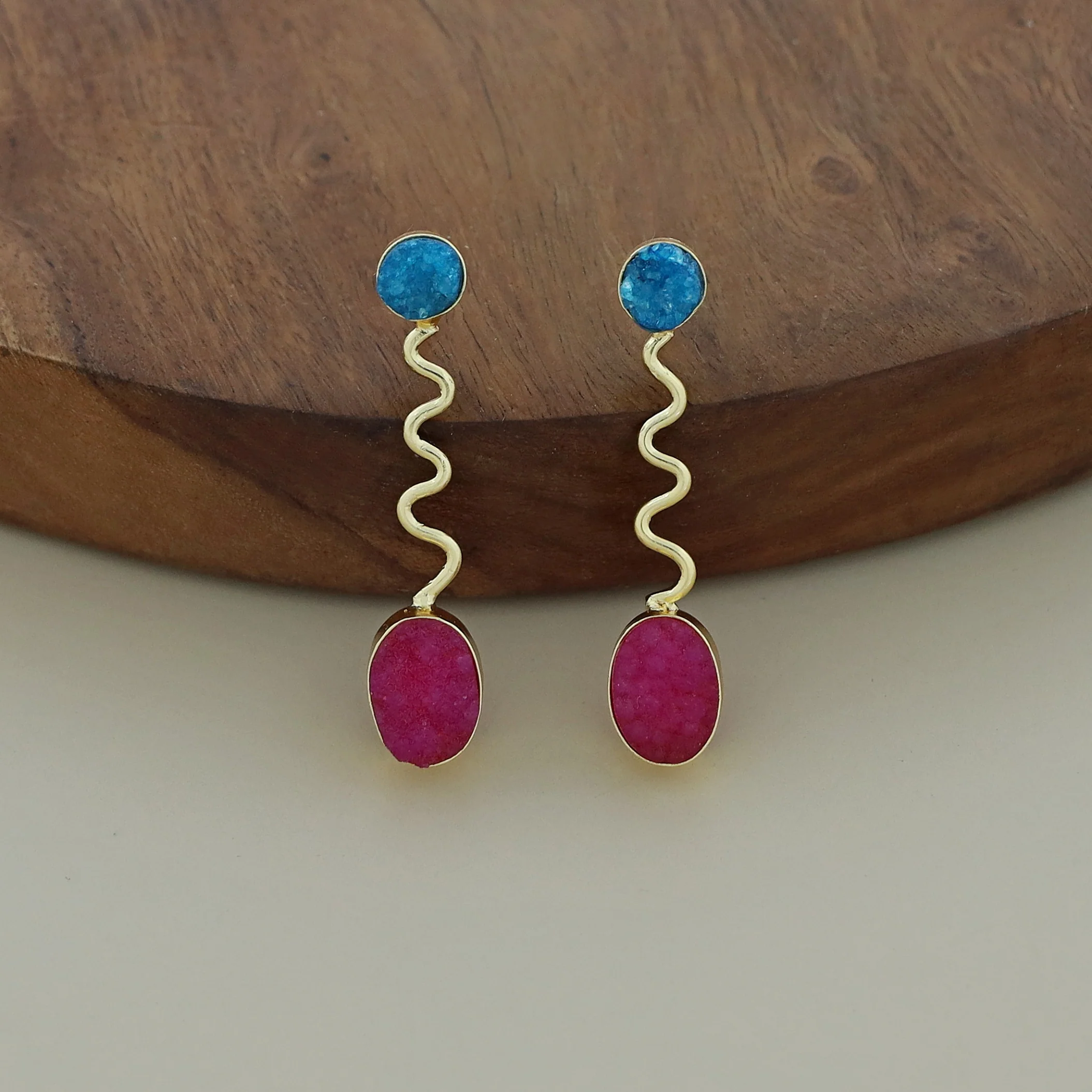 Zoya Golden Wave Dual Druzy Stone Earring - Image 5
