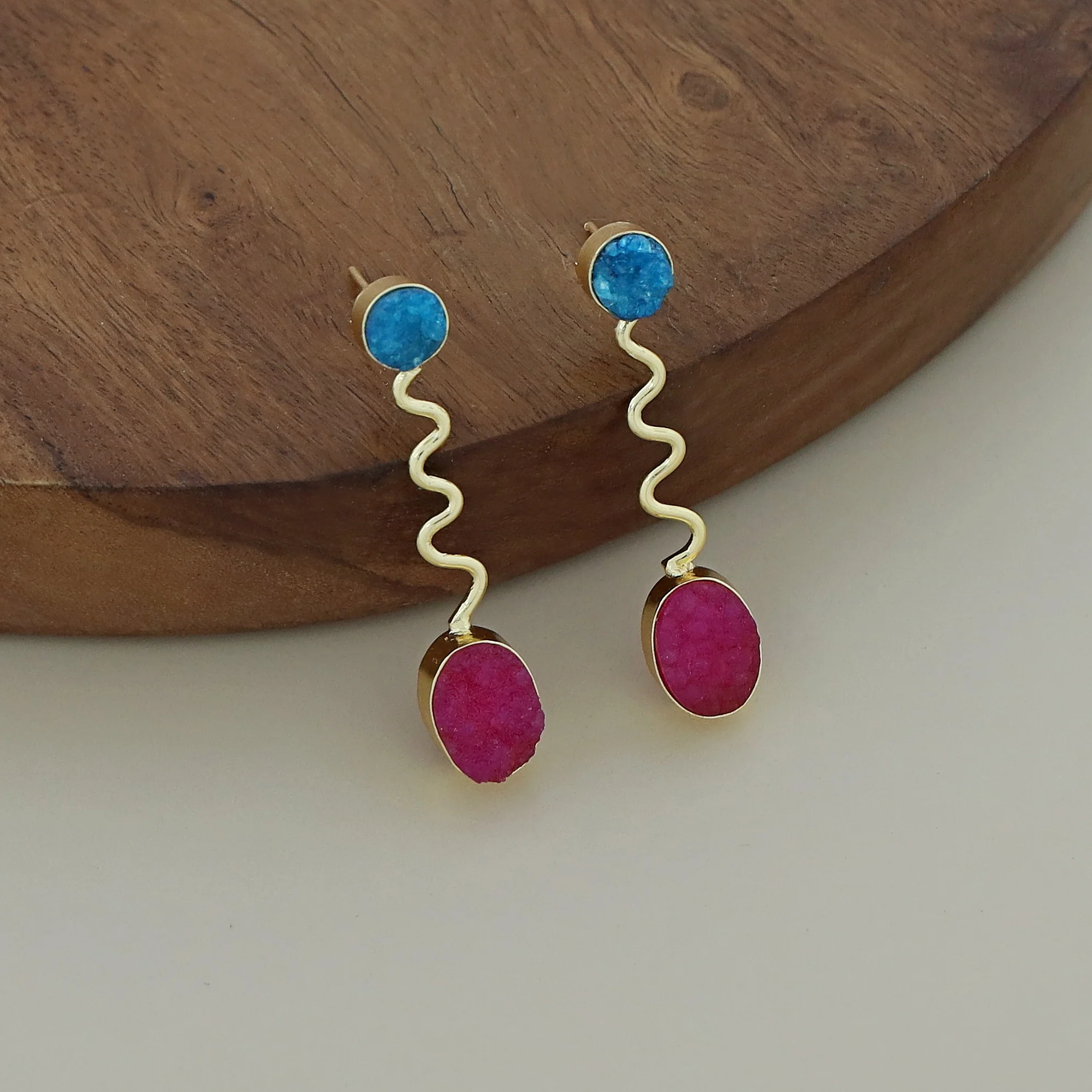 Zoya Golden Wave Dual Druzy Stone Earring - Image 6