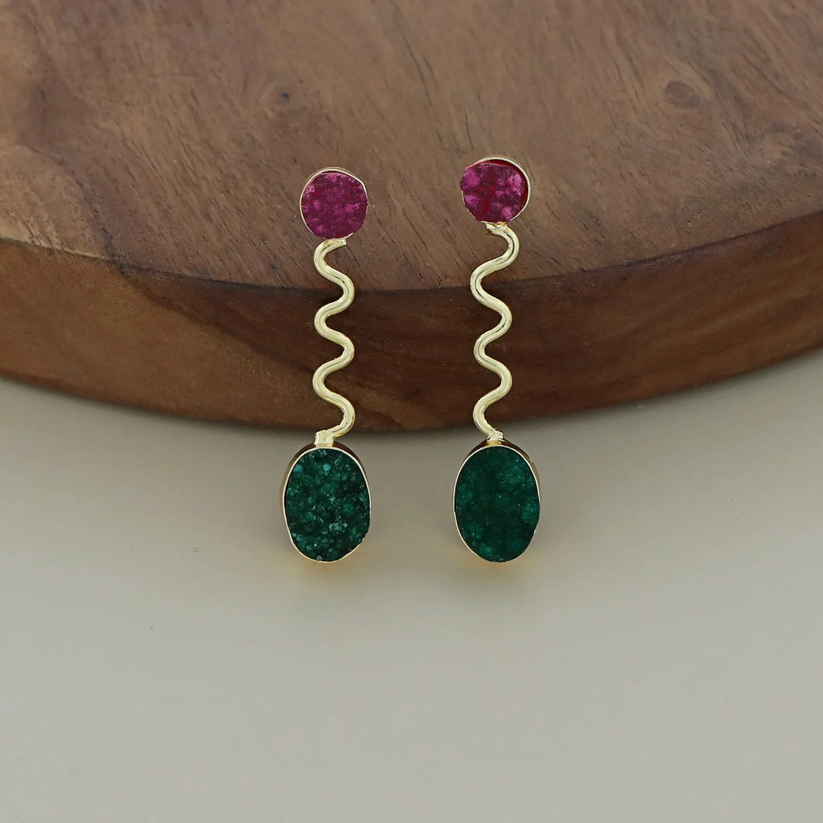 Zoya Golden Wave Dual Druzy Stone Earring - Image 7