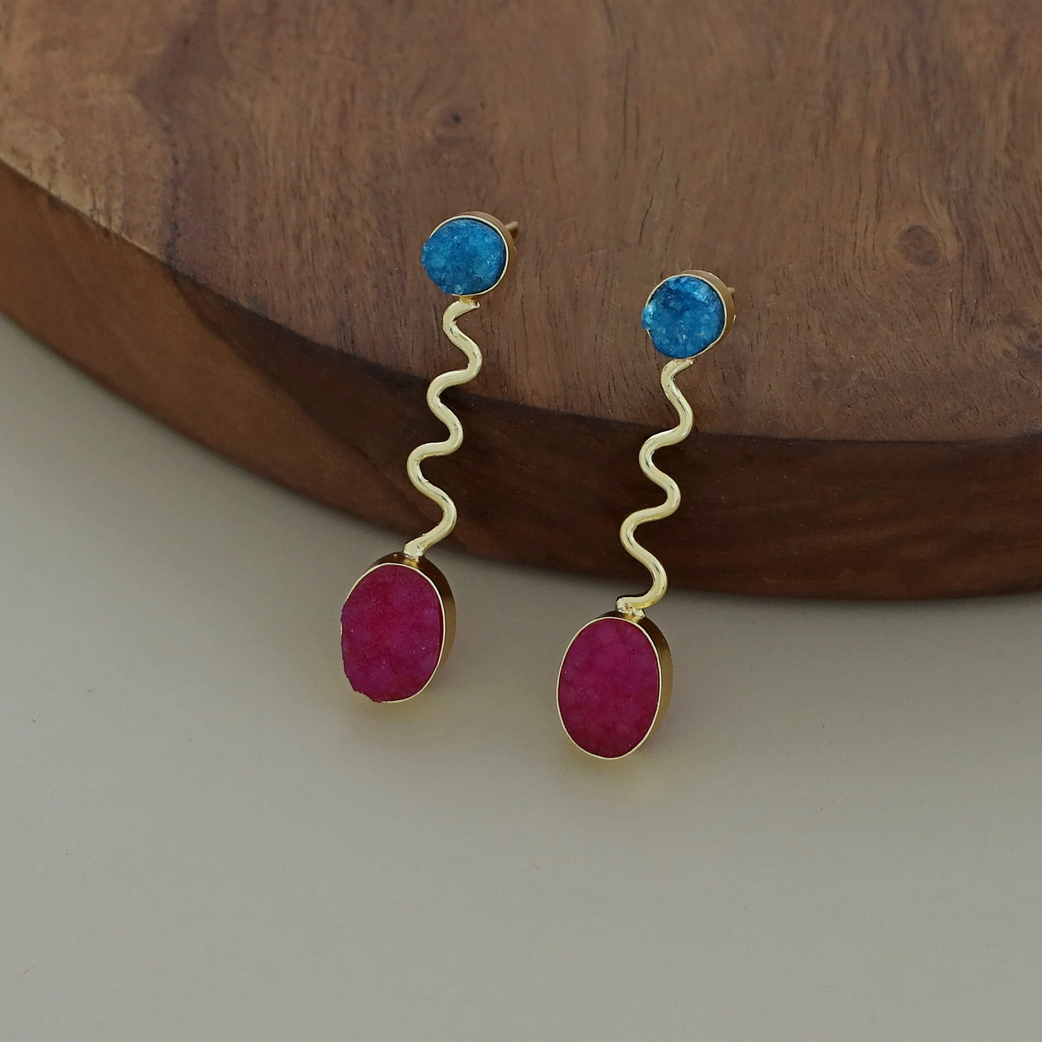 Zoya Golden Wave Dual Druzy Stone Earring - Image 8