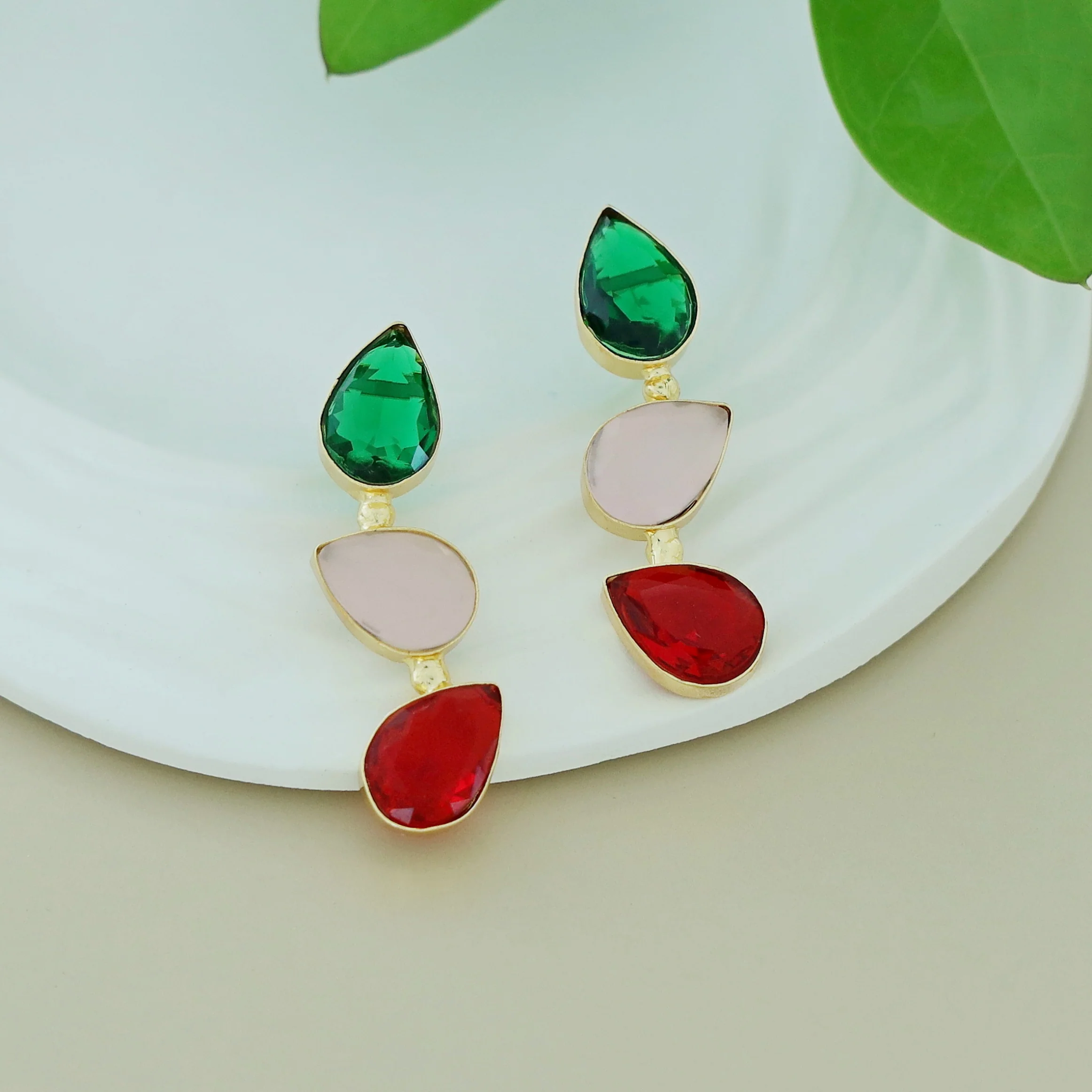 Zoya Tri Drop Glossy Earring - Image 2