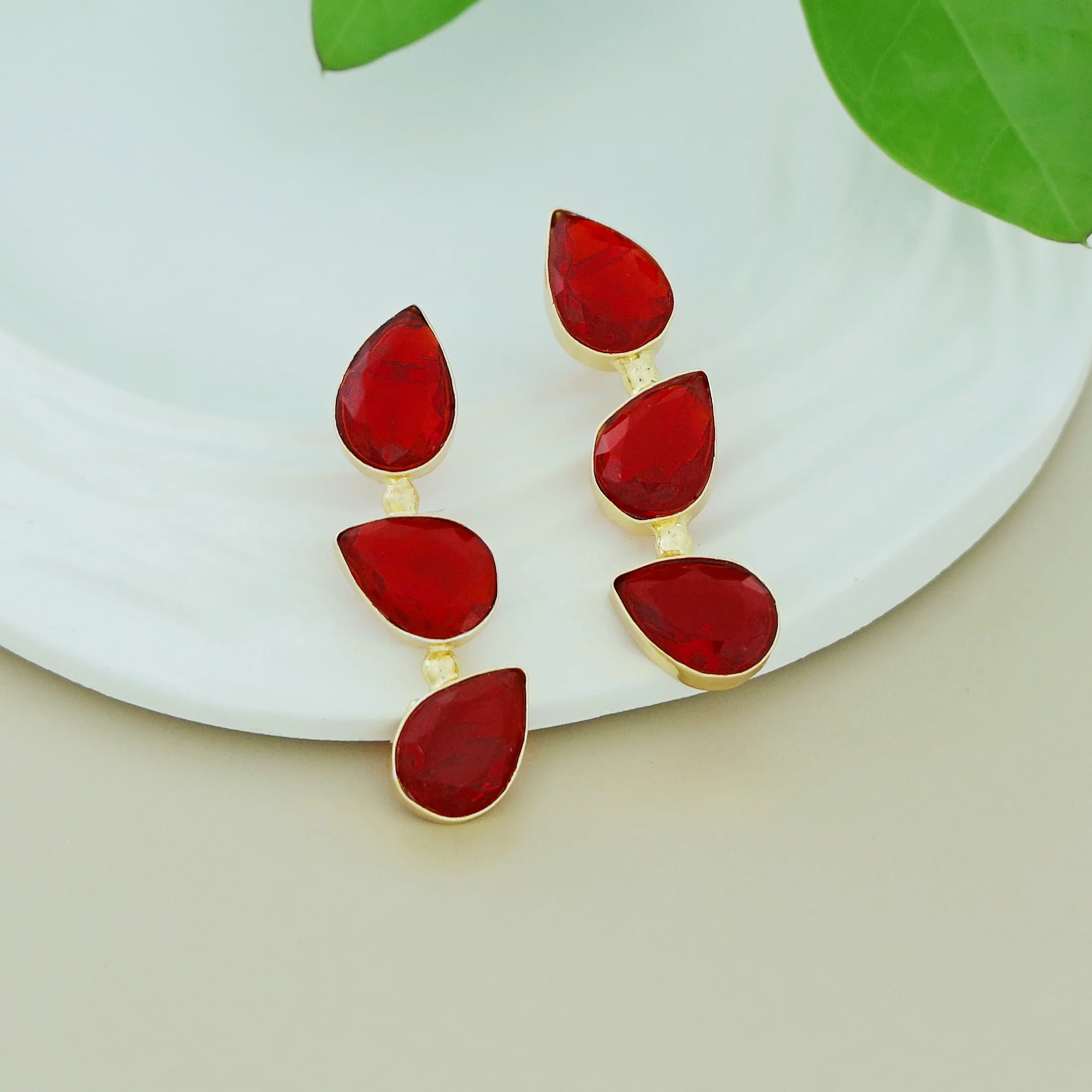 Zoya Tri Drop Glossy Earring - Image 3