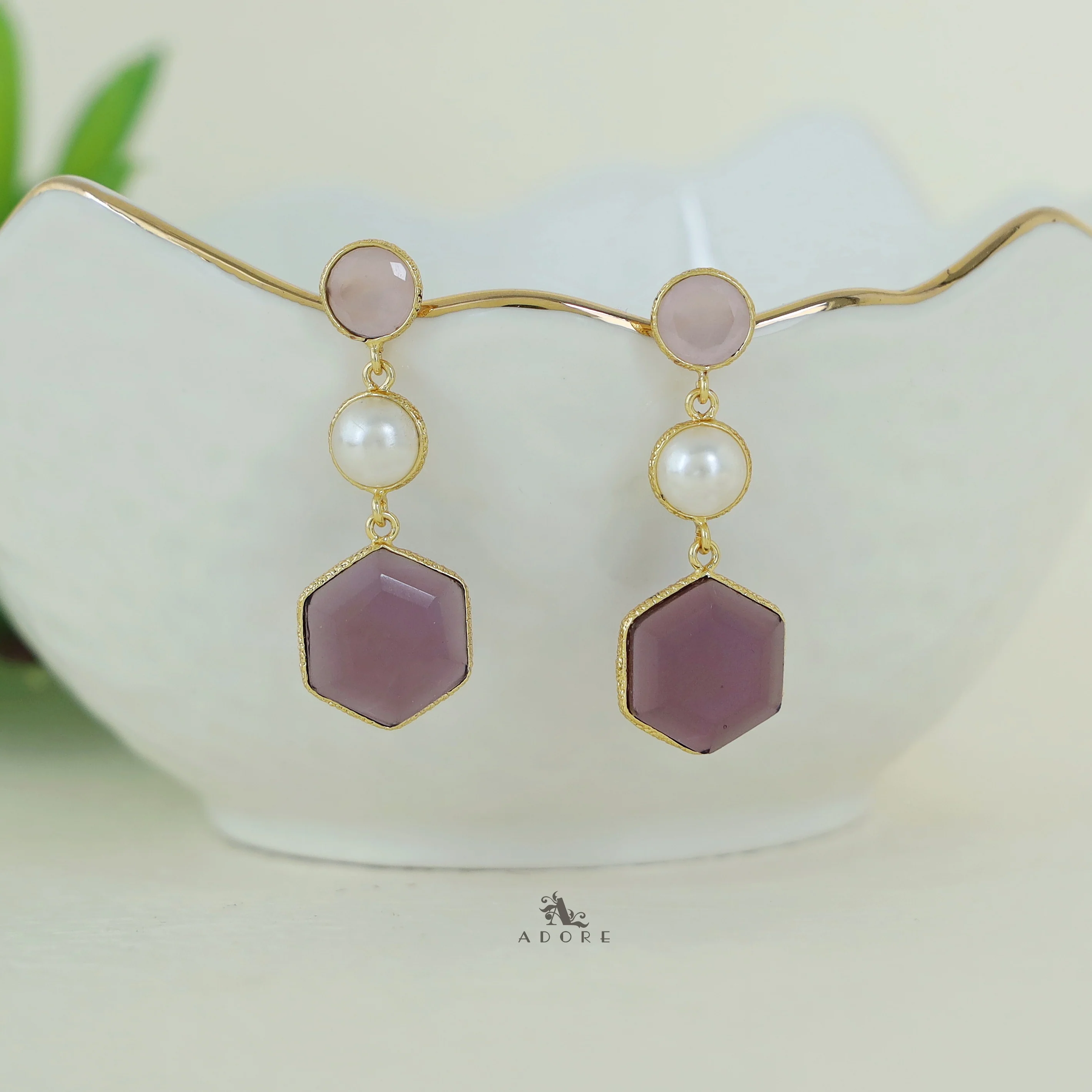 Zrika Glossy Circle + Hexagon Pearl Earring - Image 5