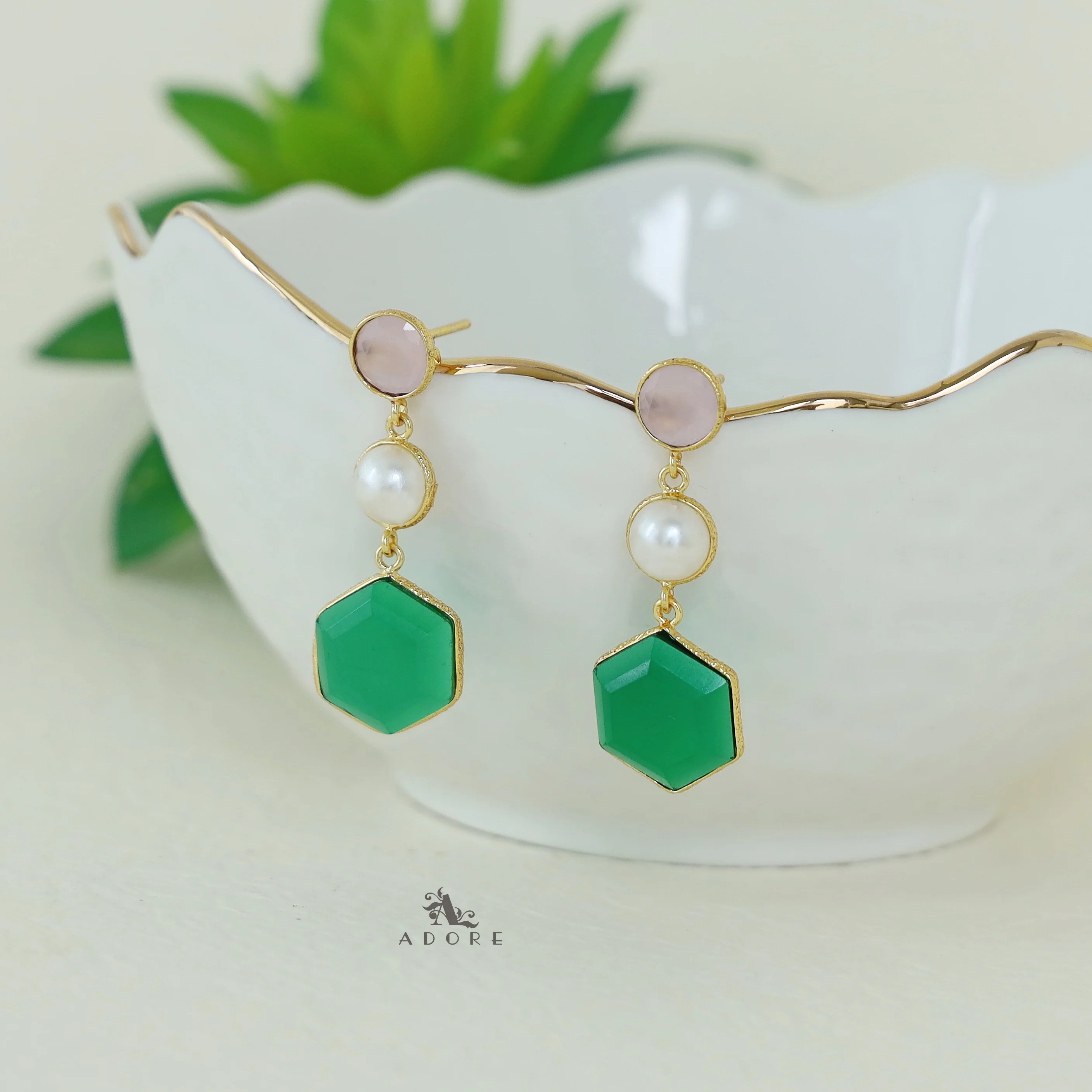 Zrika Glossy Circle + Hexagon Pearl Earring - Image 6