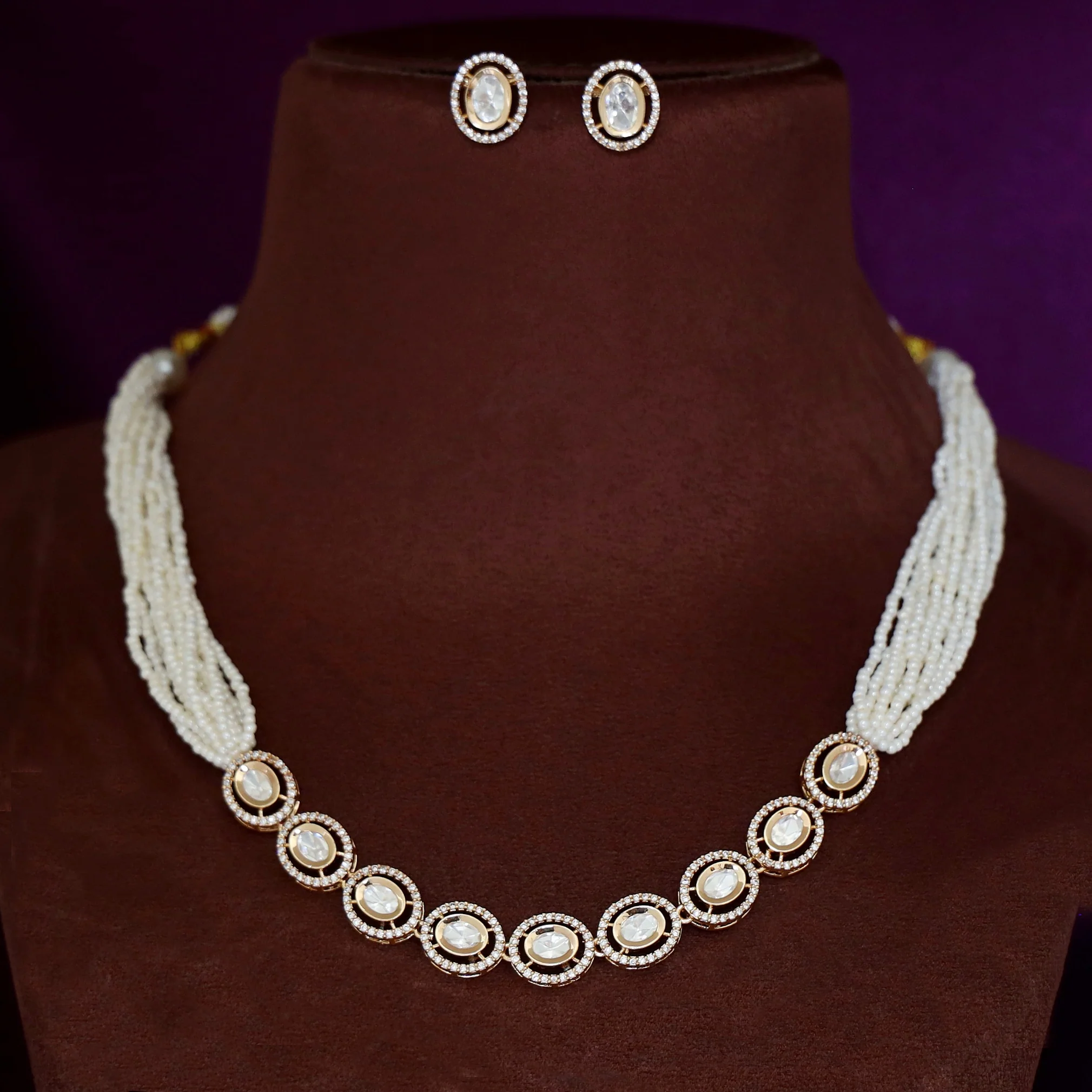 Zunaira Kundan Layered Beads Neckpiece With Stud - Image 2